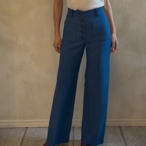 Sezane Blue Wide Leg High-Waisted Pants